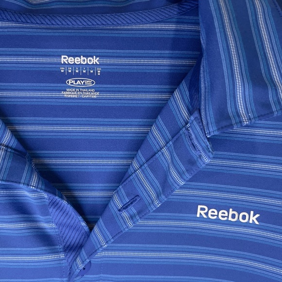 Reebok Golf PlayDry Athletic Polo Shirt Mens Striped Blue Short Sleeve - Picture 4 of 6